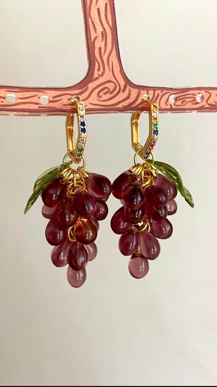 Boucles raisins strass - Prune