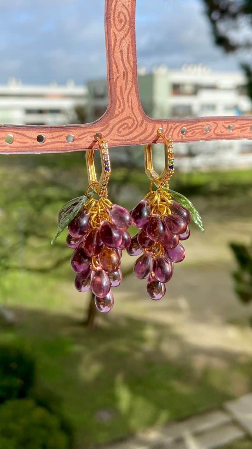 Boucles raisins strass - Prune