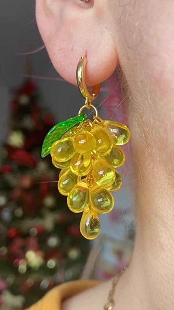 Boucles D’oreilles Boucles raisins - Jaune en Acier inoxydable Jaune - Vue 2 sur 4