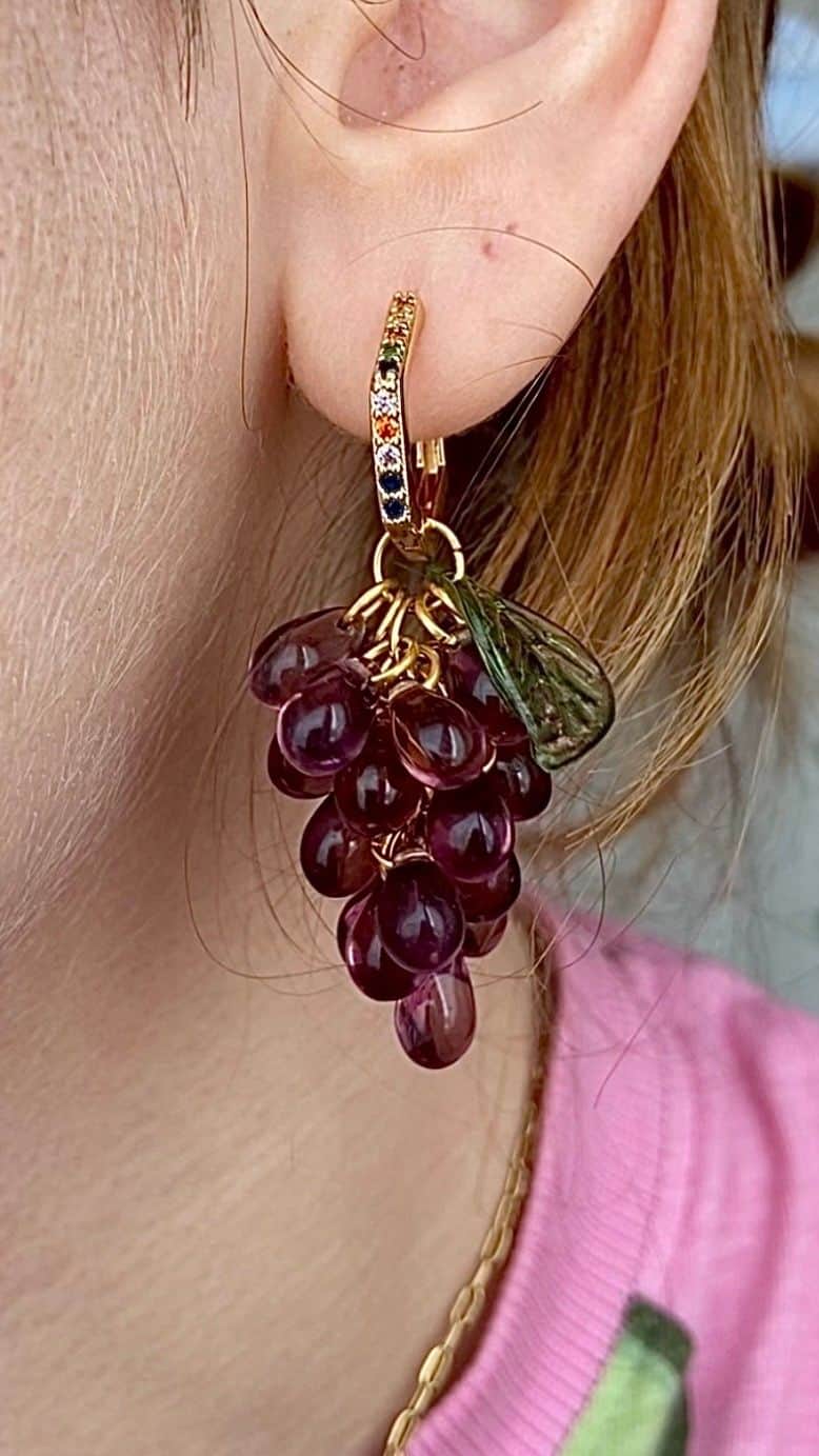 Boucles raisins strass - Prune