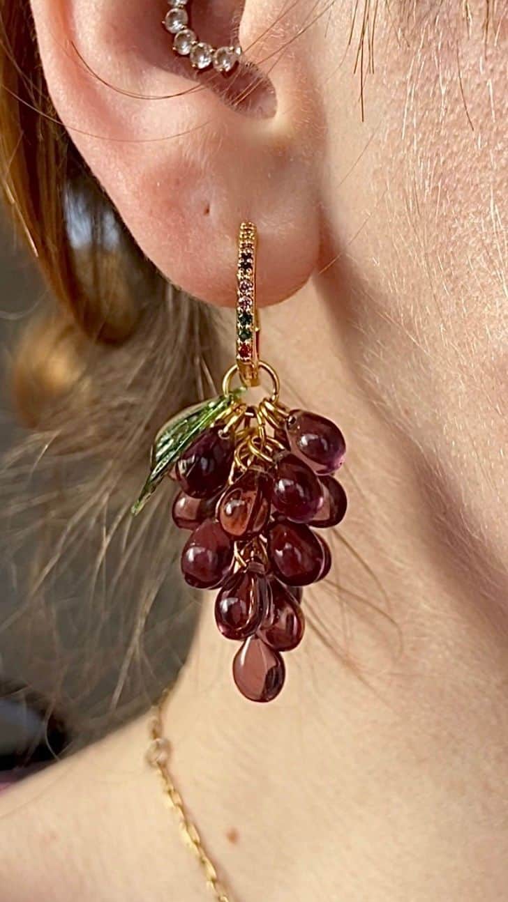 Boucles raisins strass - Prune