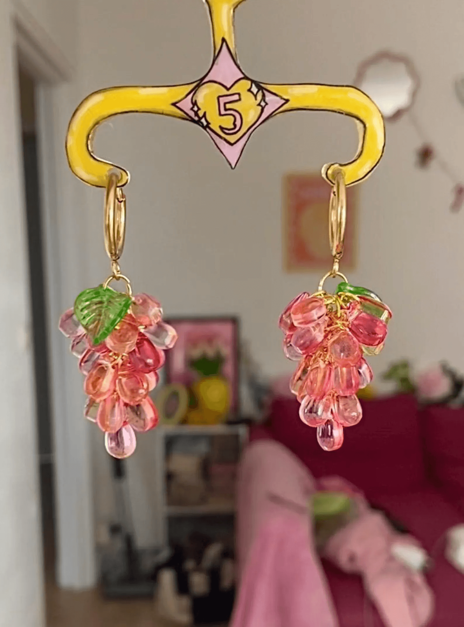 Boucles d'oreilles Boucles raisins rose/jaune - Vue 3 sur 4
