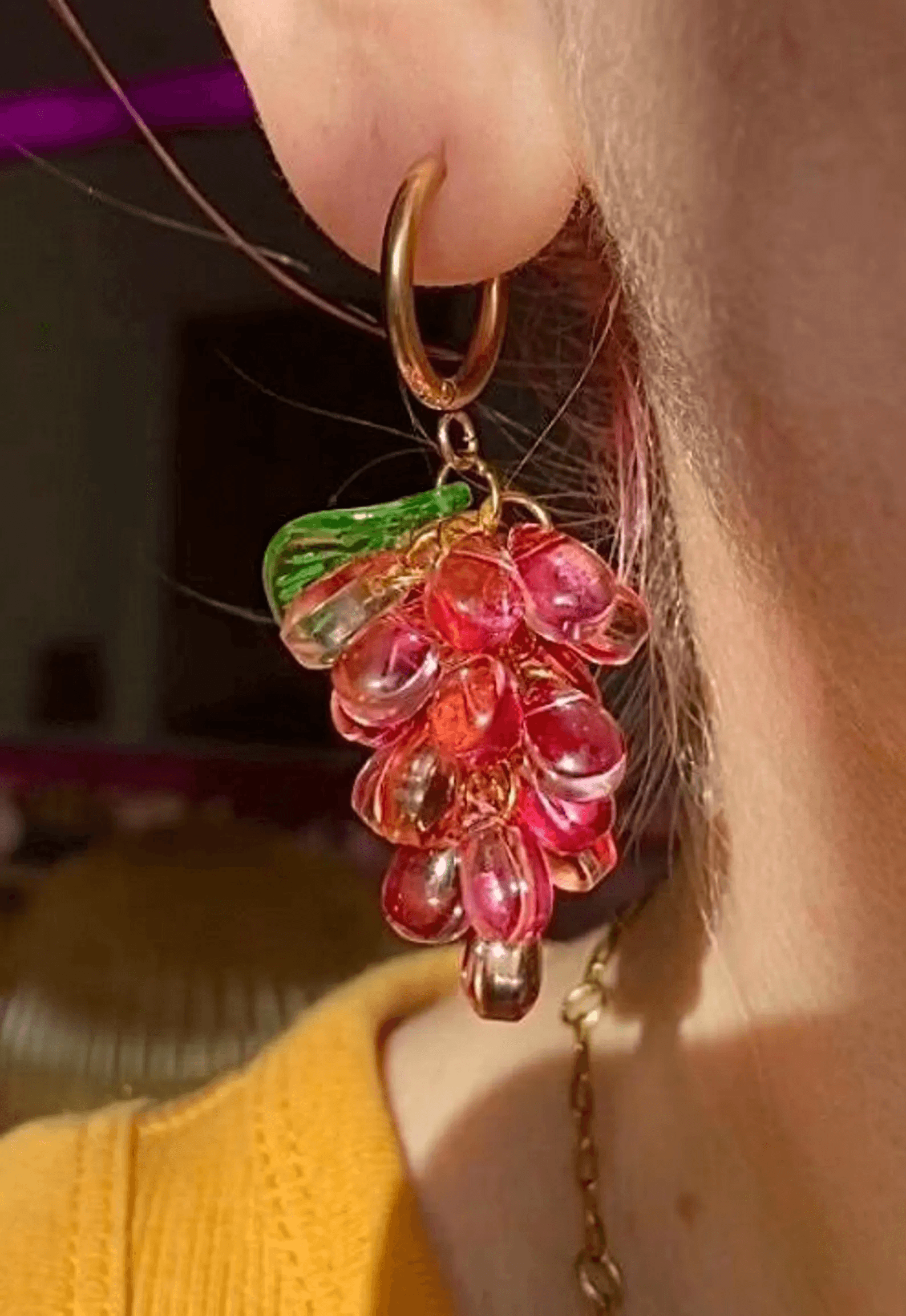 Boucles d'oreilles Boucles raisins rose/jaune - Vue 2 sur 4
