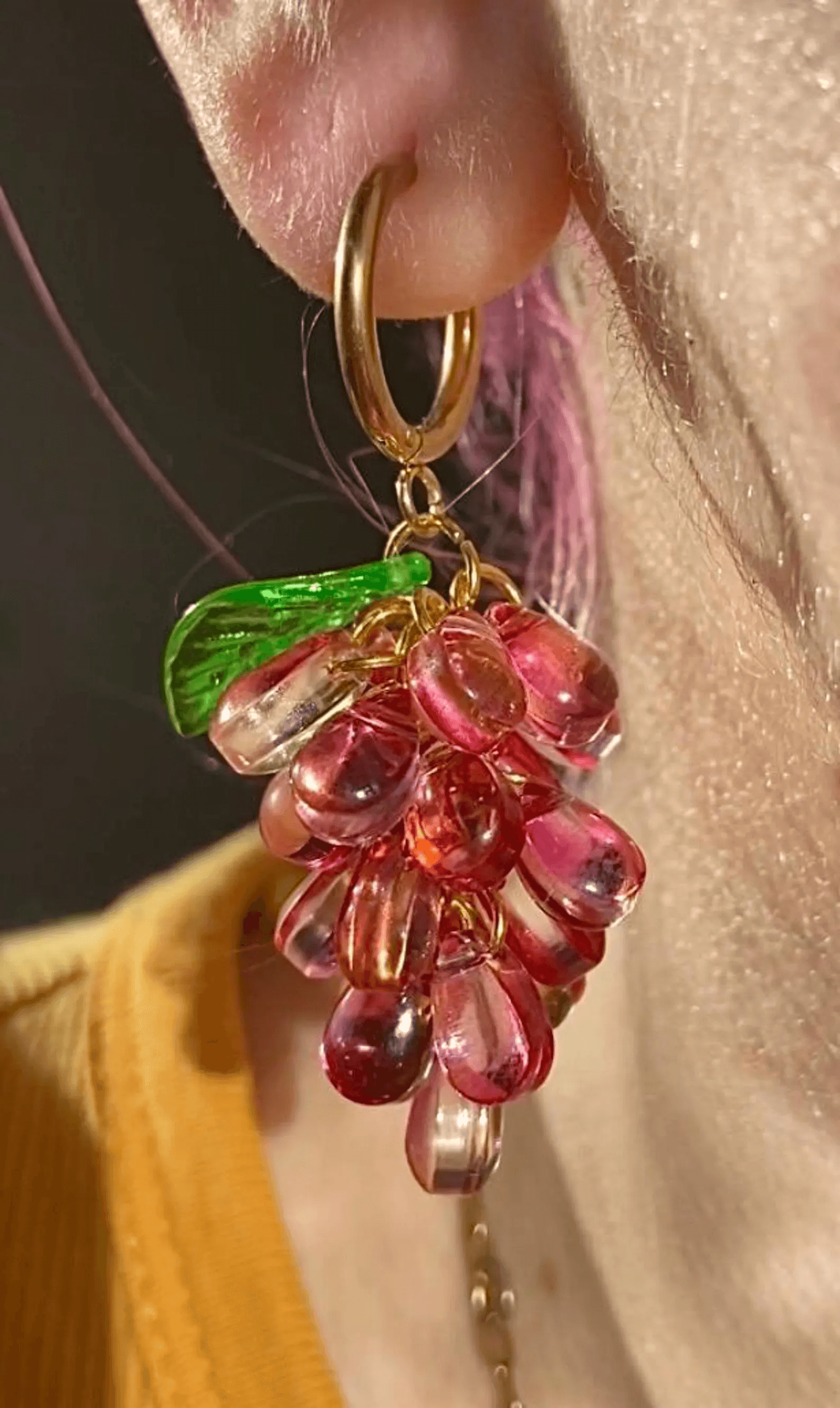 Boucles d'oreilles Boucles raisins rose/jaune - Vue 4 sur 4