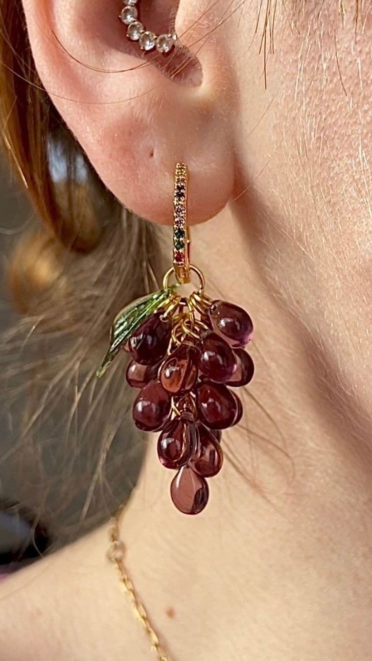 Boucles raisins strass - Prune